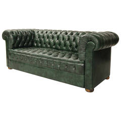 Vintage Green Leather Chesterfield Sofa