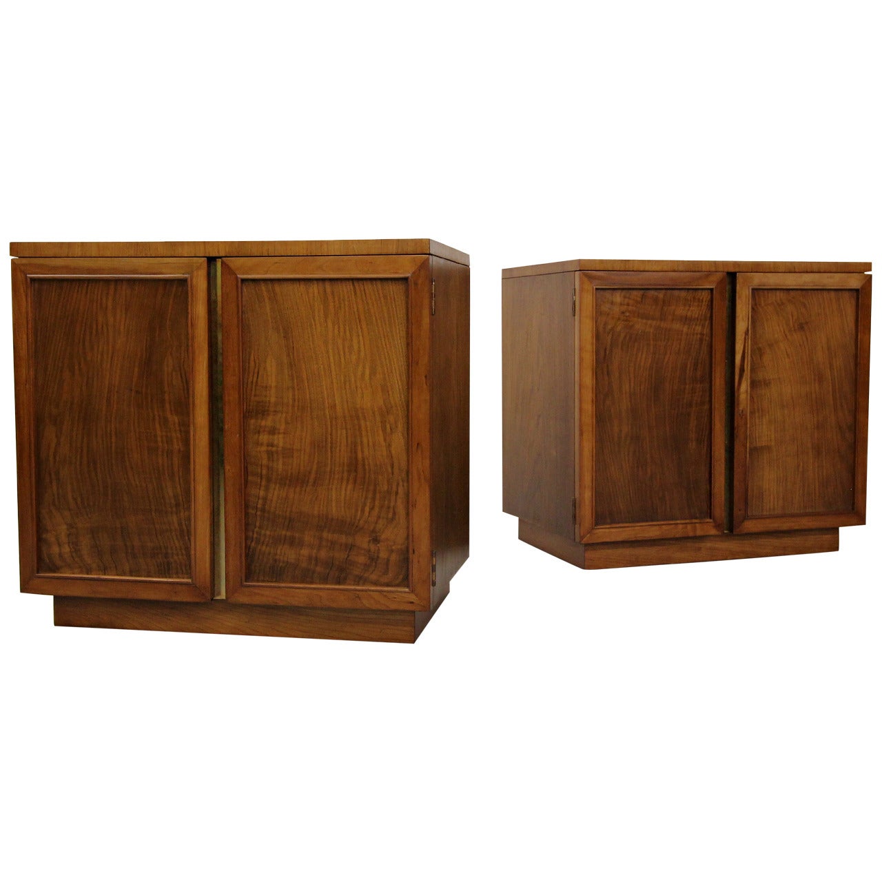 Pair of John Widdicomb Walnut and Brass Night Stands or End Tables