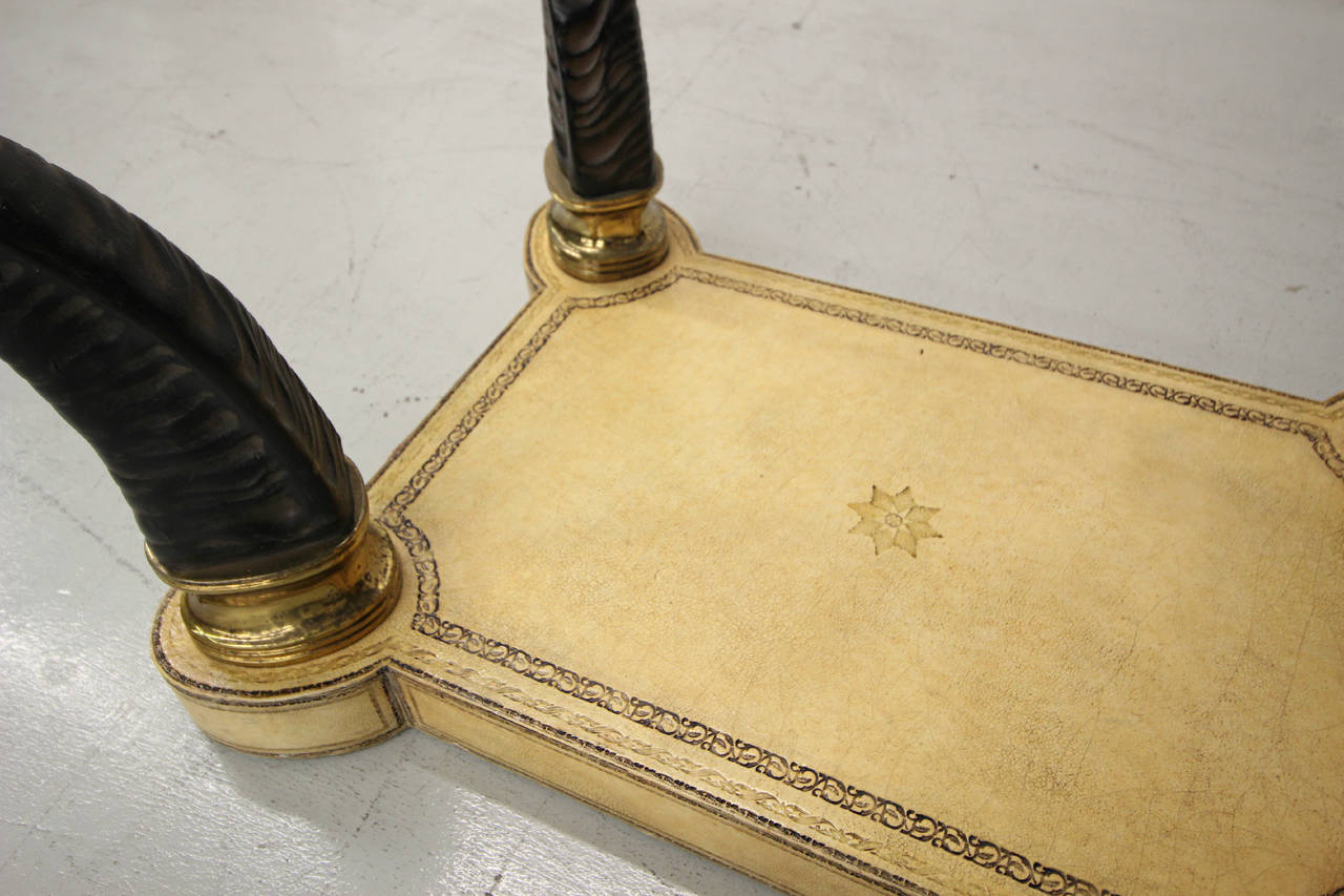 20th Century Faux Horn Brass and Leather Coffee Table