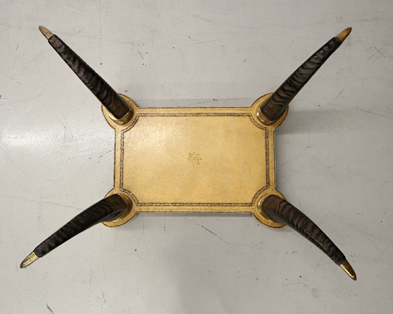 Faux Horn Brass and Leather Coffee Table In Good Condition In Las Vegas, NV