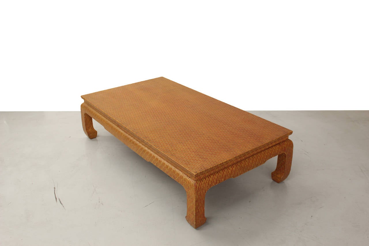 Large Chinoiserie Style Grasscloth Coffee Table by Baker Furniture.  Similar in style to Karl Springer pieces.