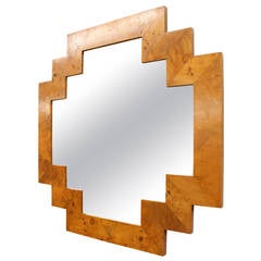 Art Deco Style Geometric Italian Burl Wood Wall Mirror