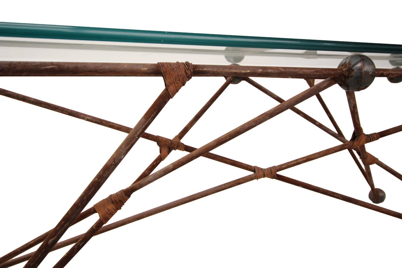 Custom Iron Cats Cradle Industrial Coffee Table or Bench In Excellent Condition In Las Vegas, NV