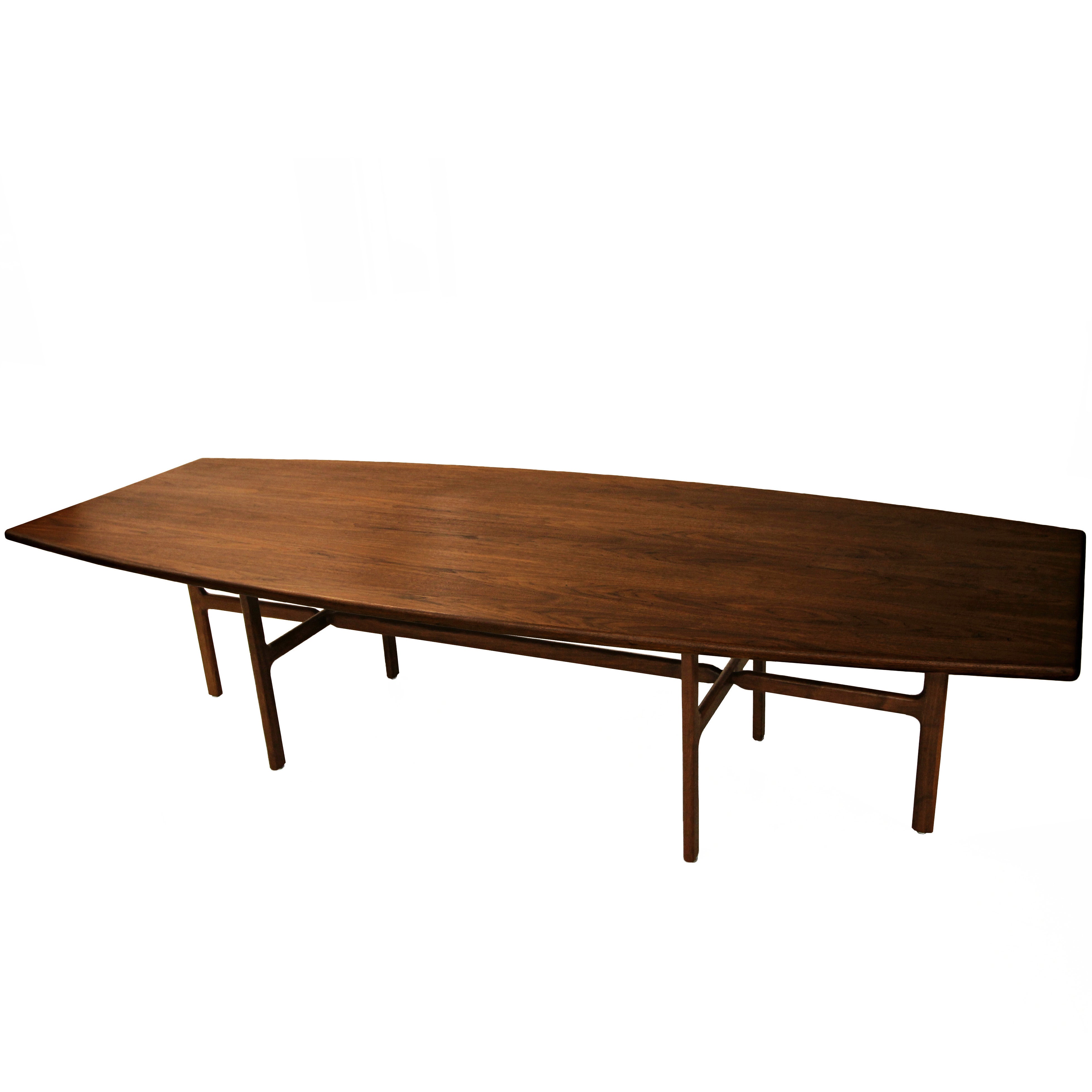 Huge Walnut Surfboard Dining Conference Table Attributed to Jens Risom