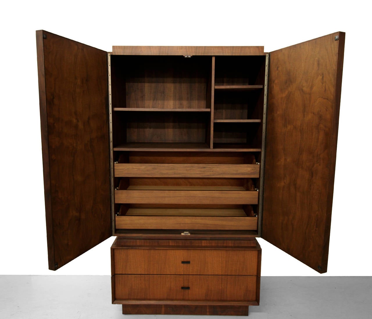 Mid-Century Modern Midcentury Canadian Two-Piece Brutalist Style Armoire, Dresser or Chest