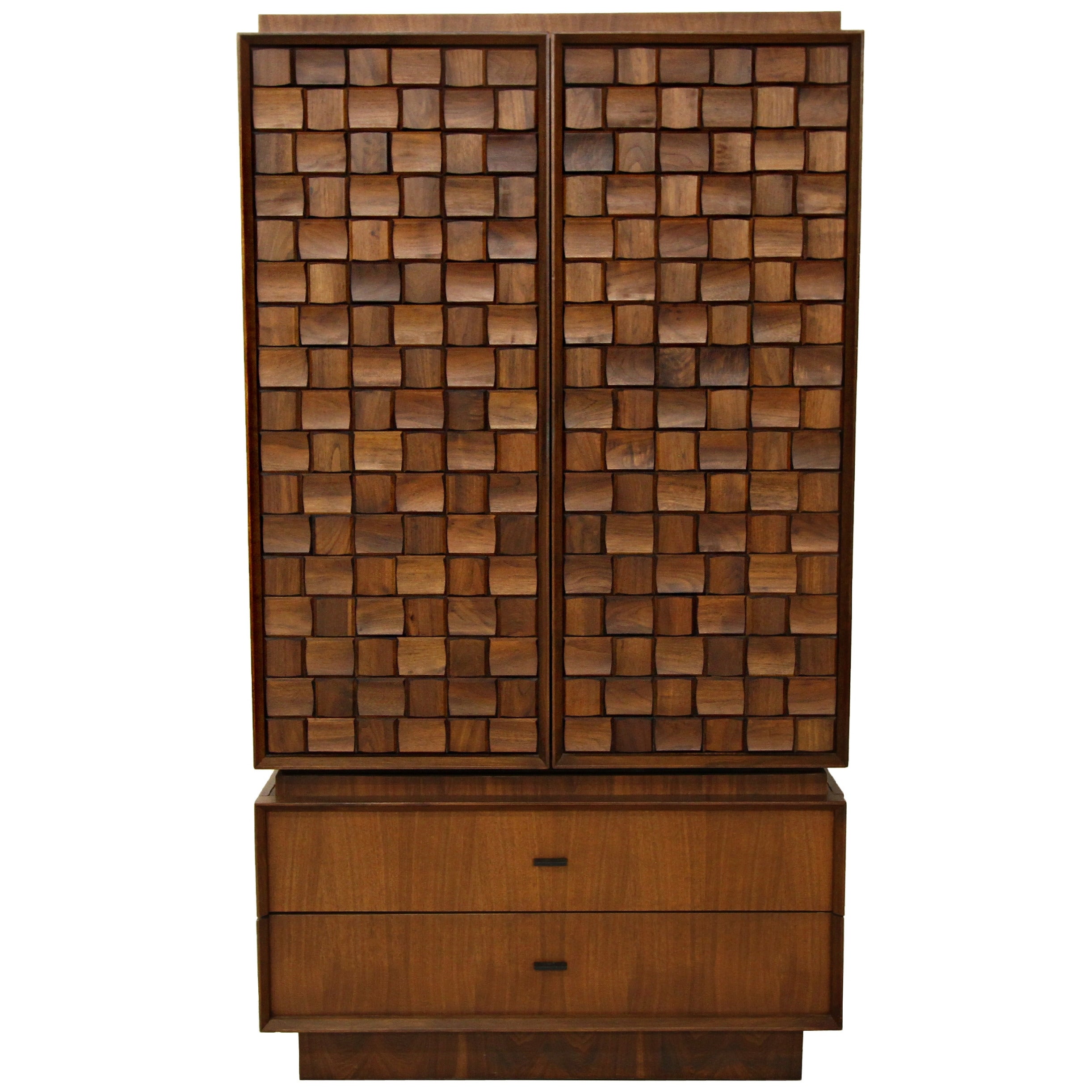 Midcentury Canadian Two-Piece Brutalist Style Armoire, Dresser or Chest