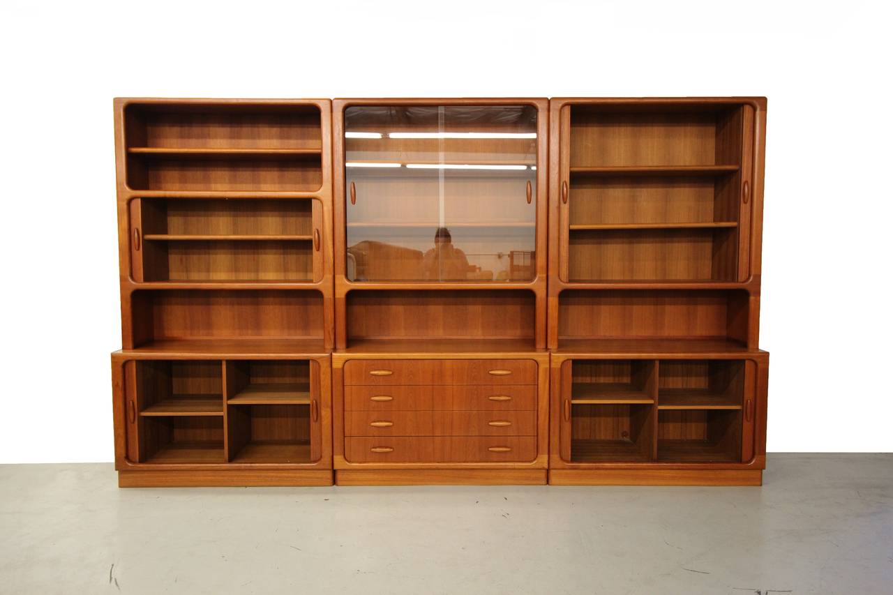 Set of Three Danish Teak Wall Unit Bookcase Shelving by Dyrlund at 