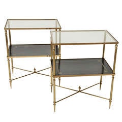 1940
s Pair of Bagues-Style Two-Tier Brass Side Tables