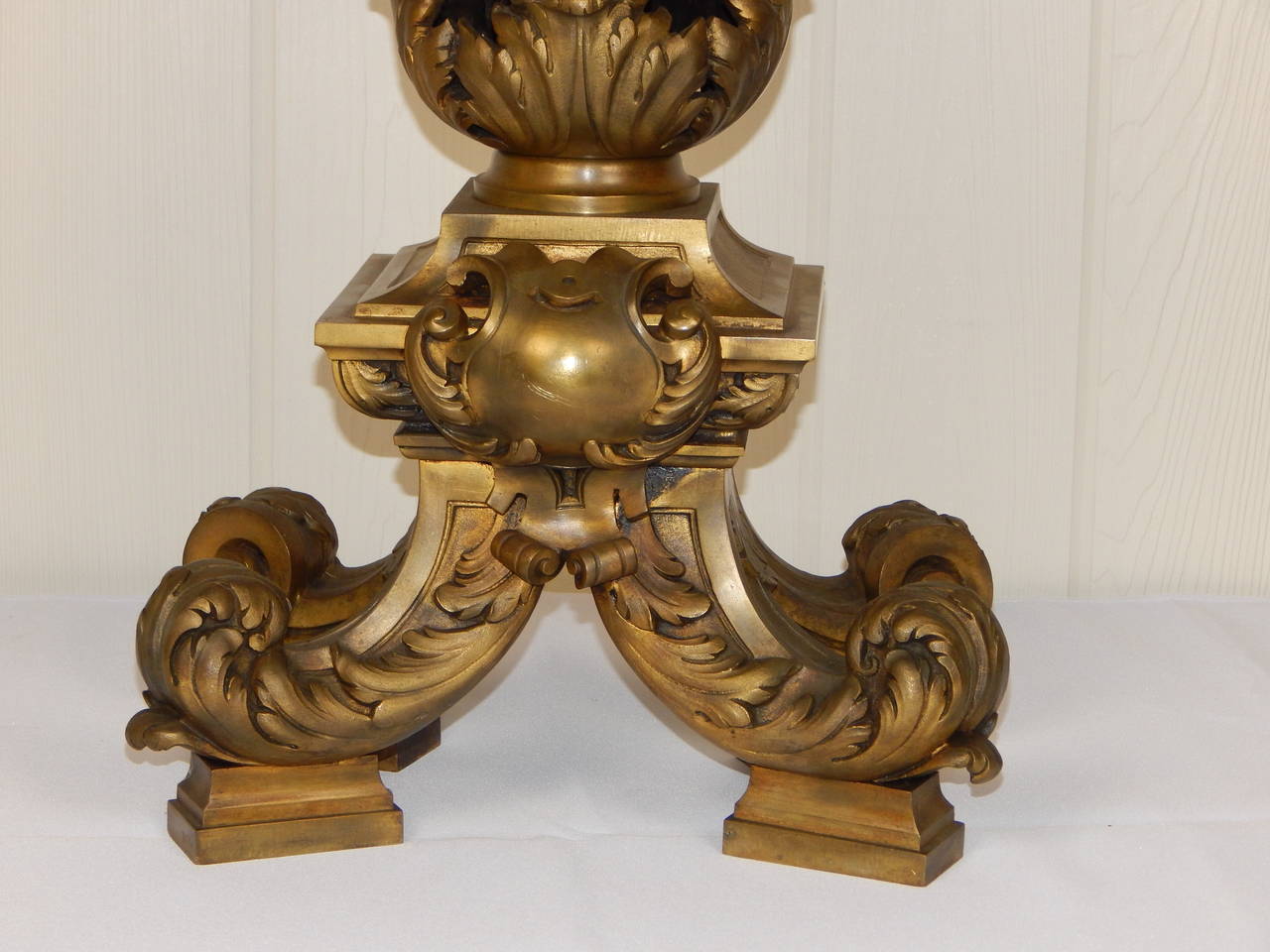Pair of French Gilt Bronze Chenets Stamped Escurieux, Paris For Sale 1
