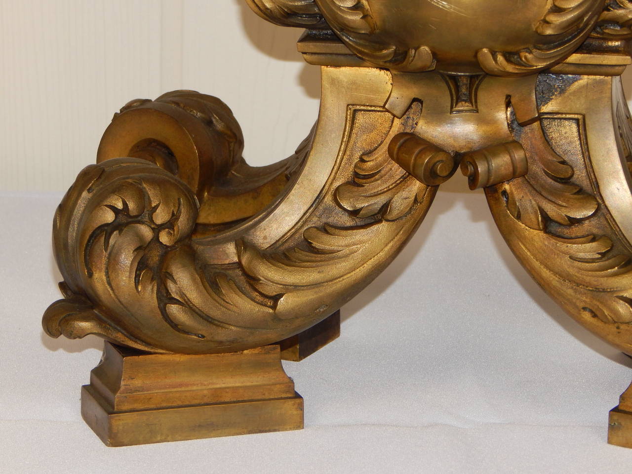 Pair of French Gilt Bronze Chenets Stamped Escurieux, Paris For Sale 2