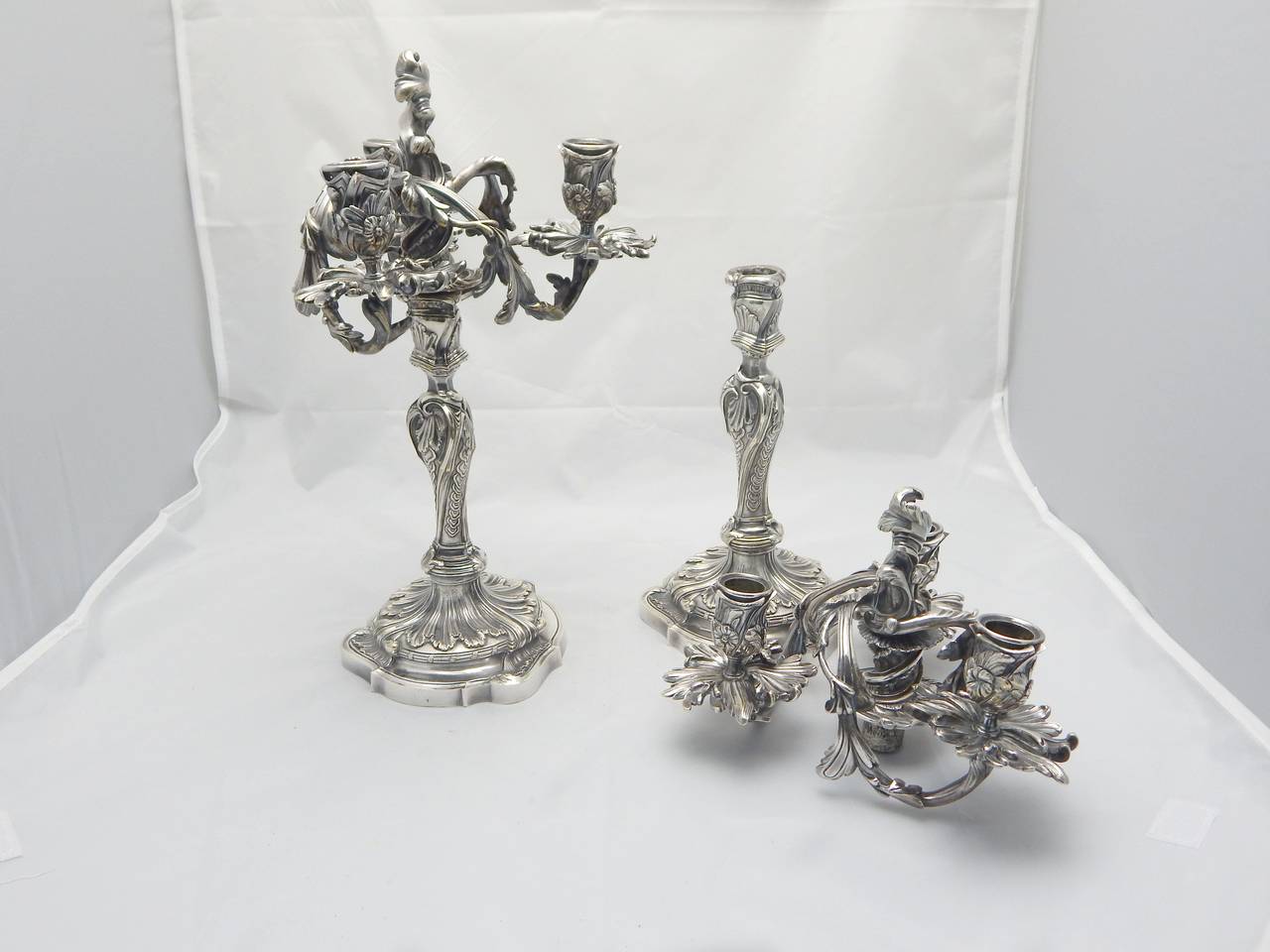Pair of Louis XV Style Silvered Bronze Candelabra by Henry Dasson In Good Condition In Bridgeport, CT