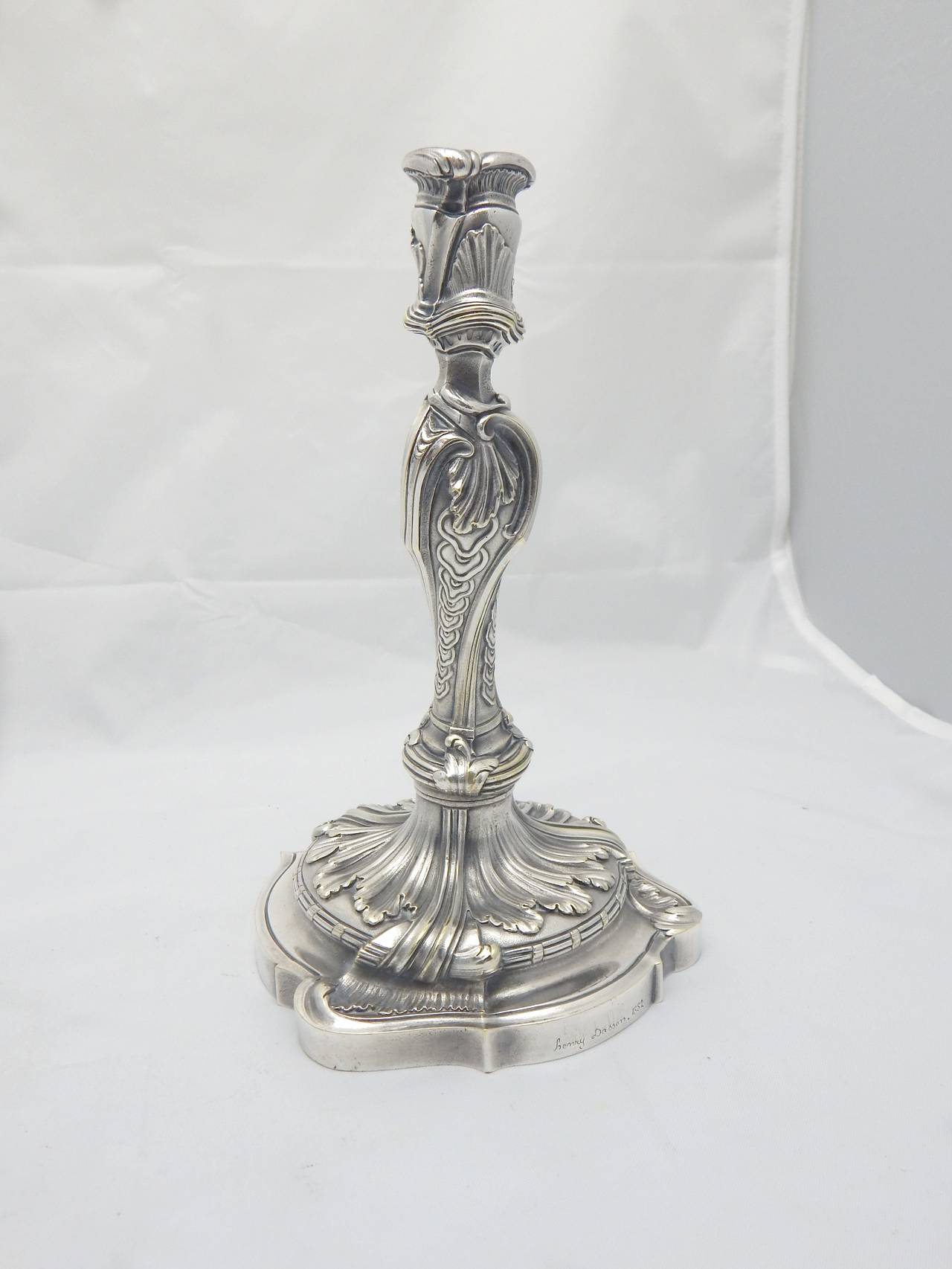 Pair of Louis XV Style Silvered Bronze Candelabra by Henry Dasson 2