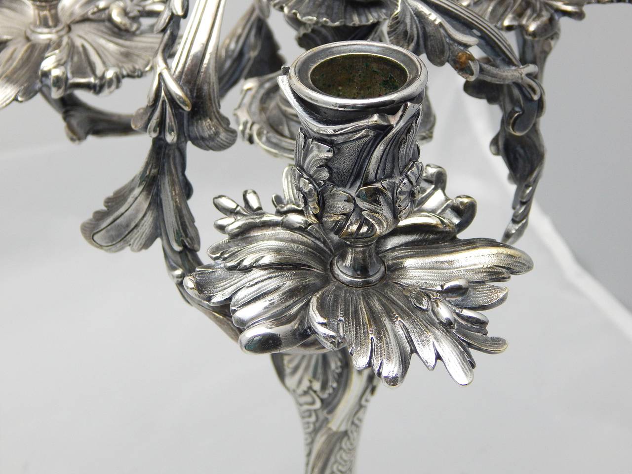 Pair of Louis XV Style Silvered Bronze Candelabra by Henry Dasson 1