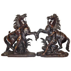 Pair of Large Bronze Marly Horses 1