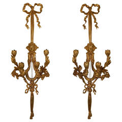 Pair of Louis XVI Style Four-Light Gilt Bronze Sconces