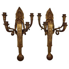  Pair of French Empire Period Bronze Sconces