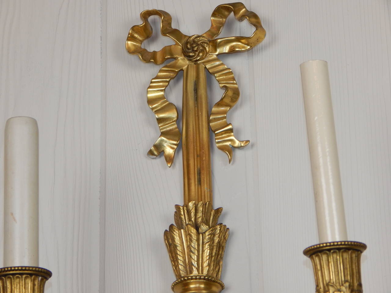 Pair of Louis XVI Style Bronze Sconces Signed Caldwell