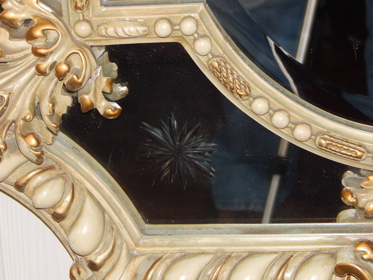 Carved Mirror with Lion's Head and Cut Glass Stars 5