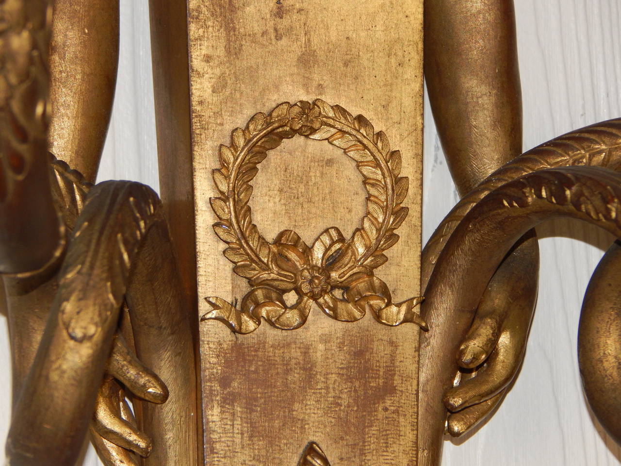 Cast  Pair of French Empire Period Bronze Sconces For Sale