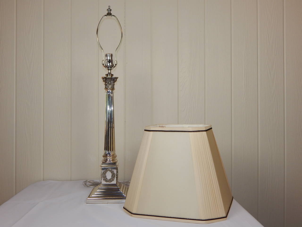 Pair of  Fine Sheffield Silver Plate Lamps with Silk Shades