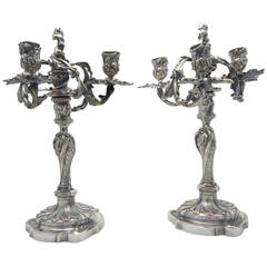 Pair of Louis XV Style Silvered Bronze Candelabra by Henry Dasson