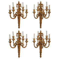 Set of Four Large Dore Bronze Five-Arm Wall Sconces