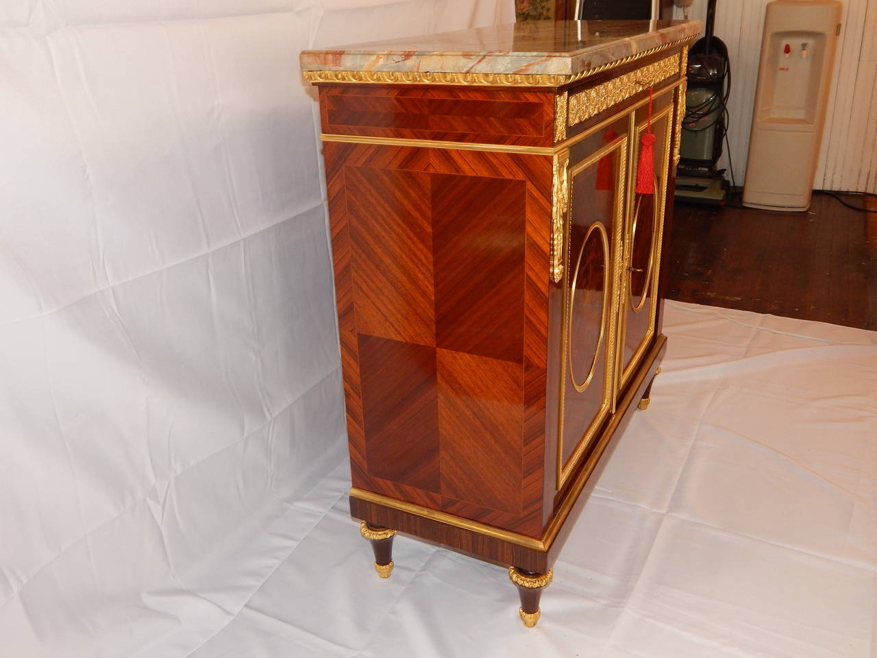 Gilt Louis XVI Style Marble Top Two Door Cabinet by Francois Linke