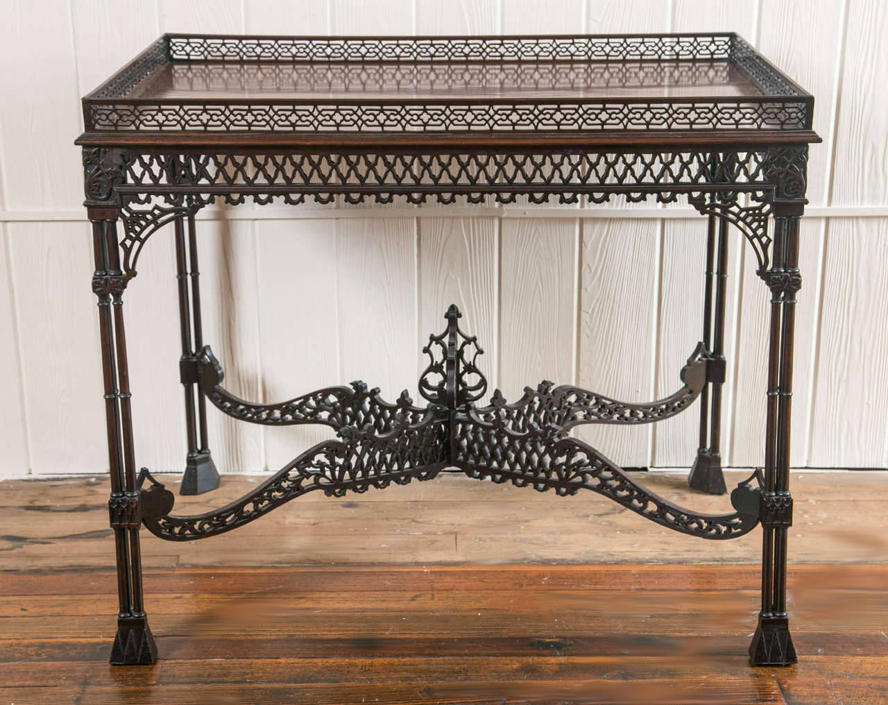 English Fine 19th Century Chippendale Style Pierced Mahogany Silver Table