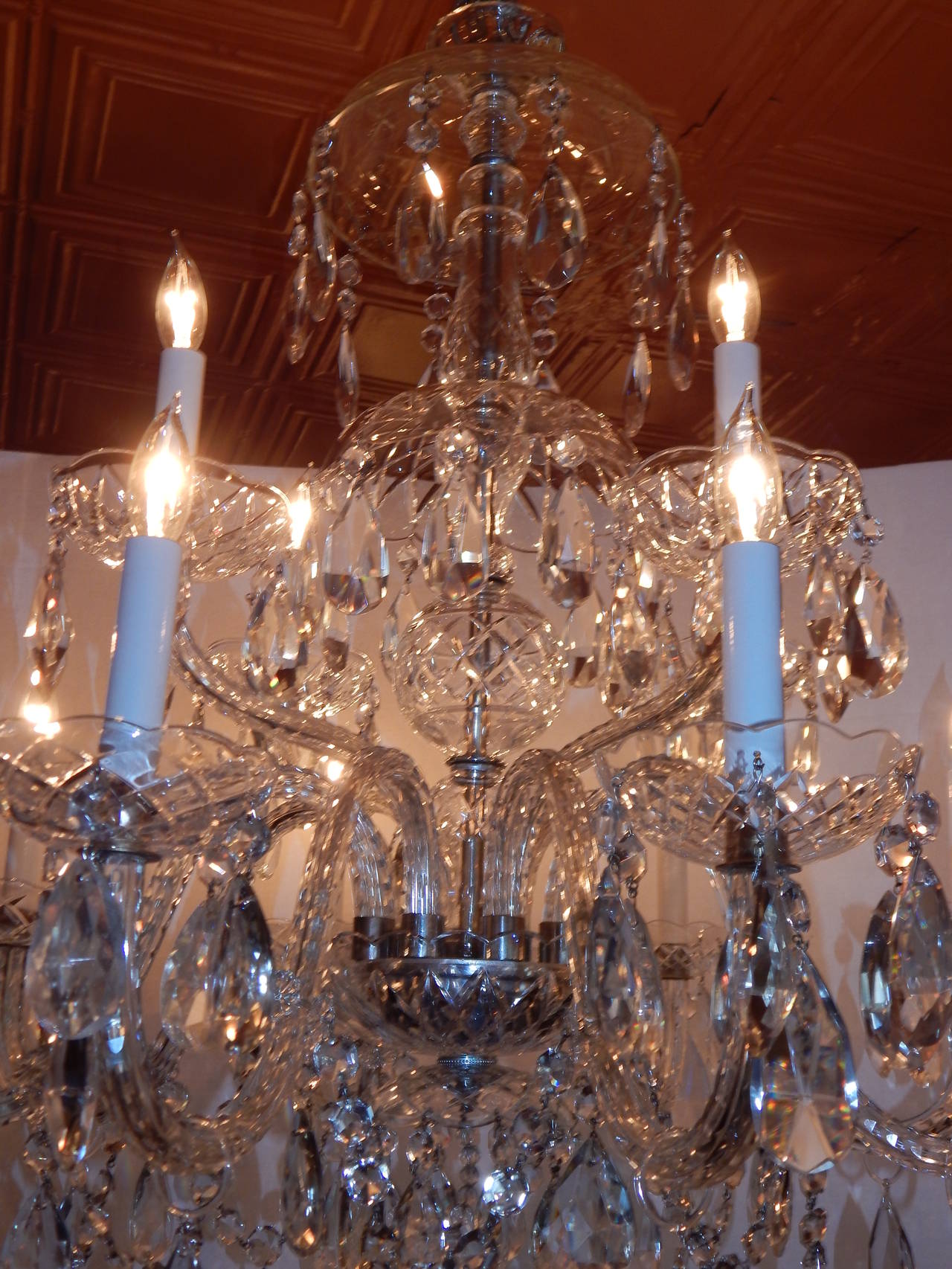 Waterford Style Cut Glass and Crystal Two-Tier, 12-Arm Chandelier 1