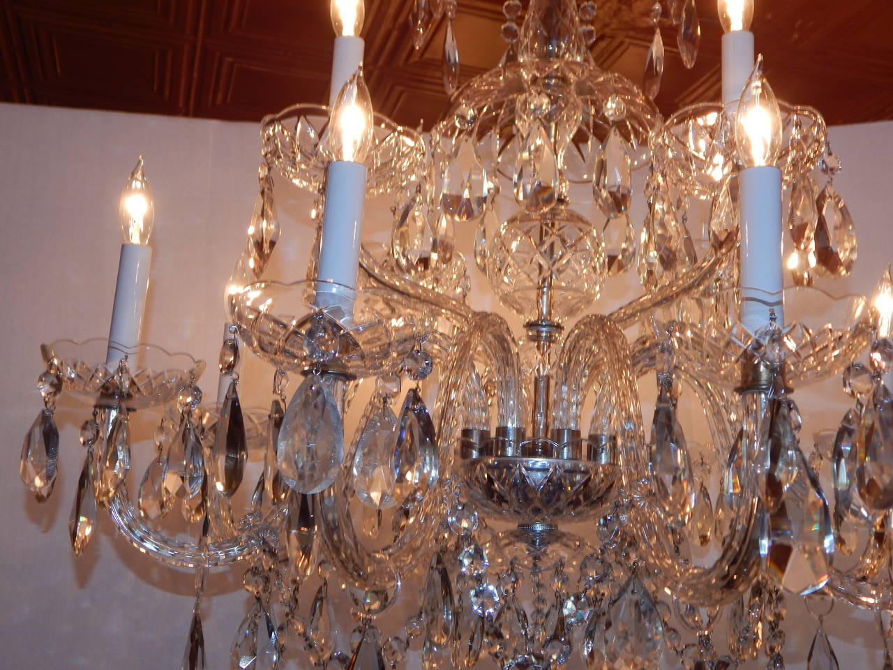 20th Century Waterford Style Cut Glass and Crystal Two-Tier, 12-Arm Chandelier