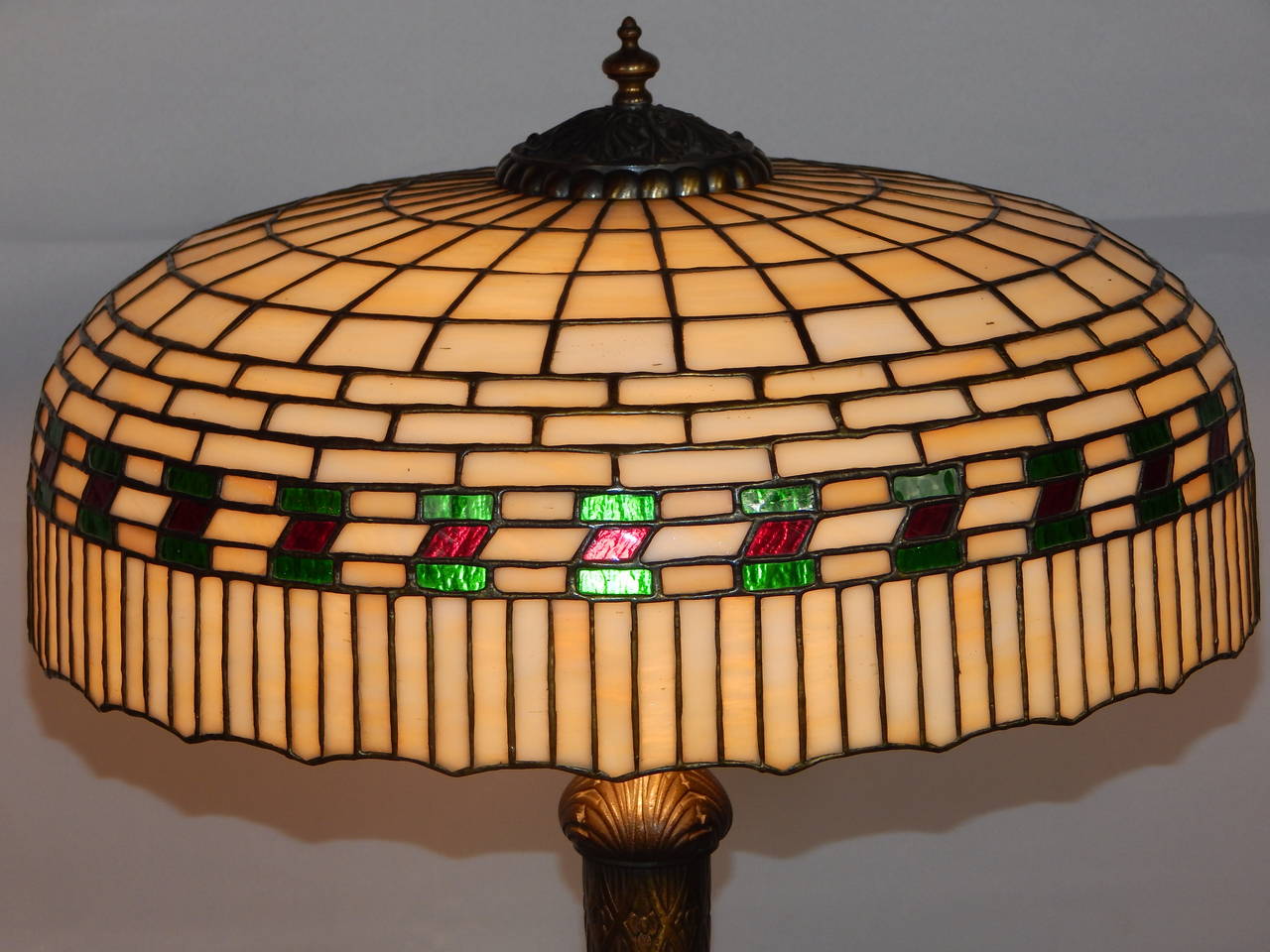 Tiffany Style Leaded Glass Lamp with Bronze Base by Lamb and Greene at