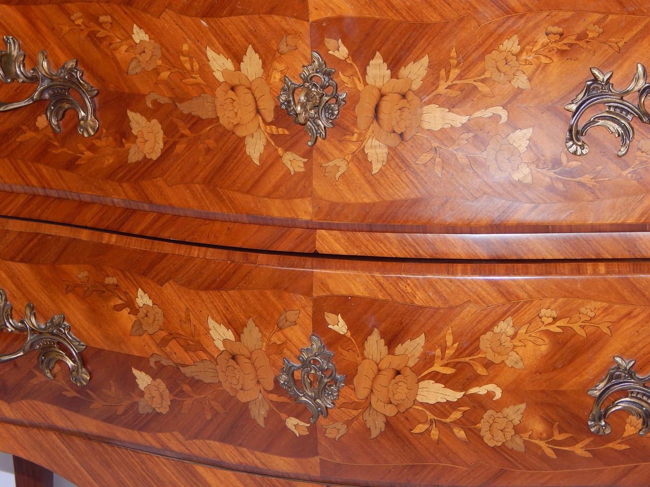 Louis XV Style Bronze Mounted Marquetry Marble-Top Commode For Sale 2