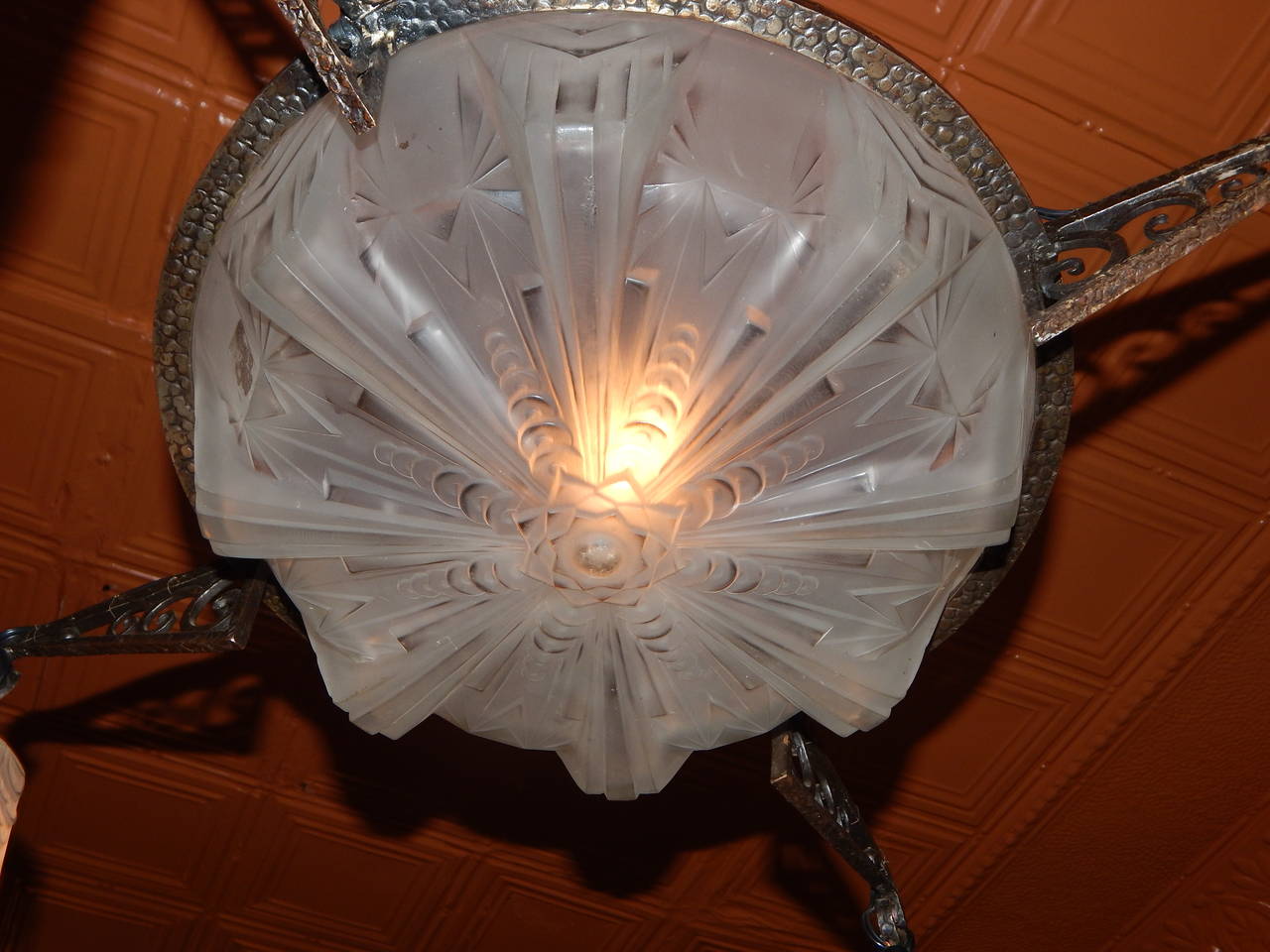 Art Deco Chandelier by Muller Frères, Luneville In Good Condition For Sale In Bridgeport, CT