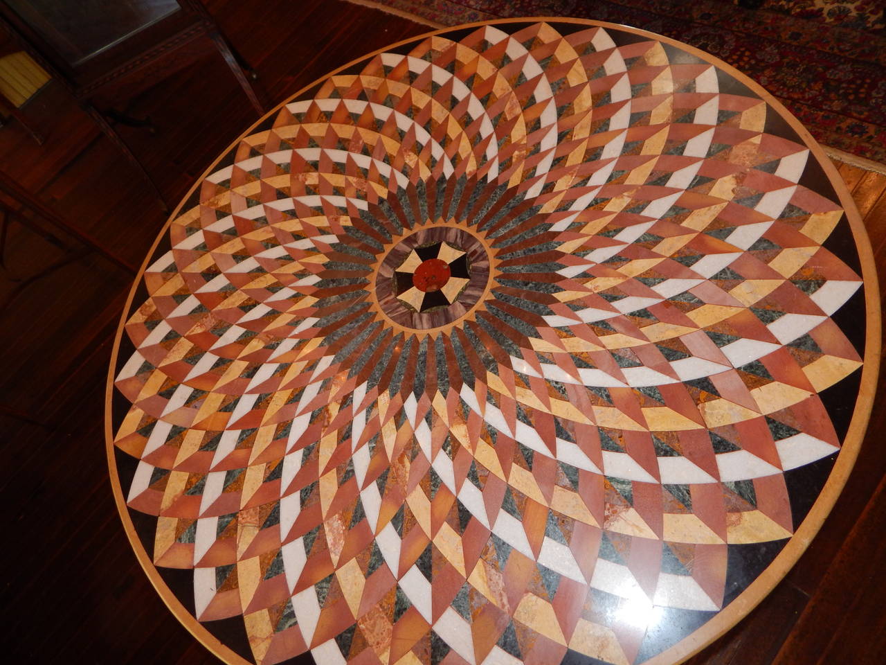  Pietra Dura Inlaid Marble Table with Iron and Brass Base In Good Condition For Sale In Bridgeport, CT
