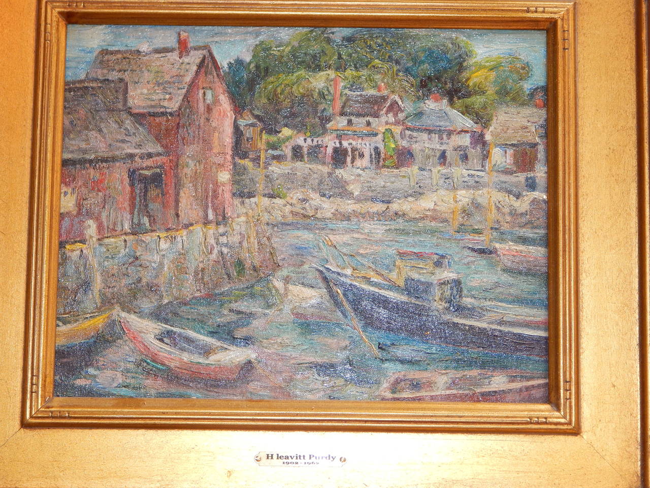 American Impressionist Painting of a Connecticut Harbor by H. Leavitt Purdy In Excellent Condition In Bridgeport, CT