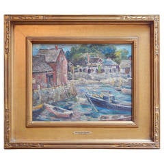 Vintage American Impressionist Painting of a Connecticut Harbor by H. Leavitt Purdy