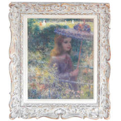 American Impressionist Oil Painting of "Pretty Girl in the Park" by Harry Meyers