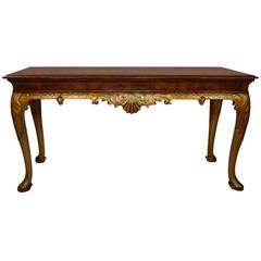 Large 19th Century Queen Anne Style Giltwood and Walnut Console Table
