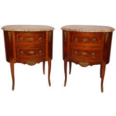 Pair of Louis XV Style Bronze Mounted Marble Top Bed Side Commodes