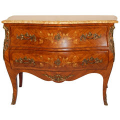 Louis XV Style Bronze Mounted Marquetry Marble-Top Commode