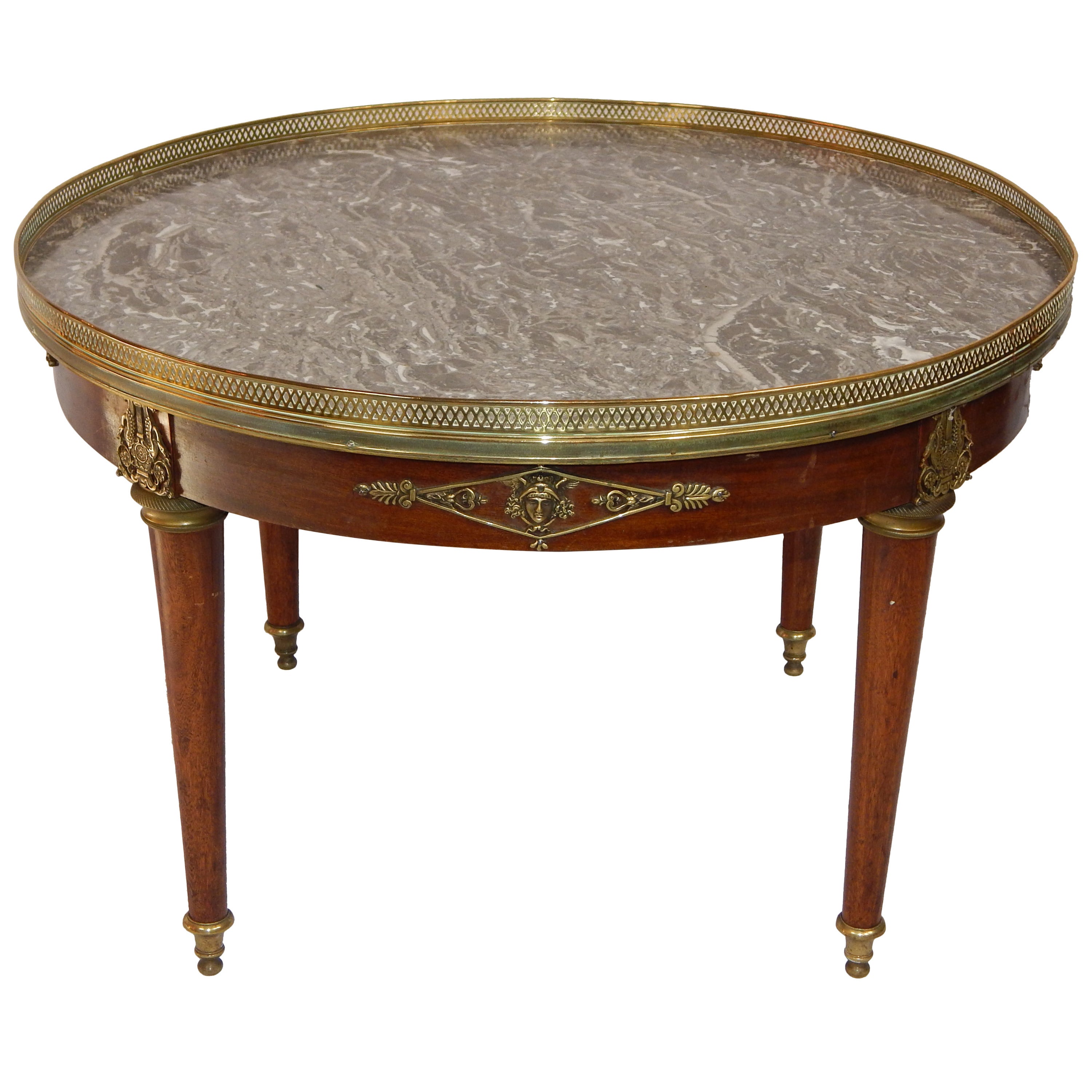 Empire Style Bronze Mounted Mahogany with Marble-Top Coffee Table