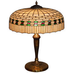 Antique Tiffany Style Leaded Glass Lamp with Bronze Base by Lamb & Greene