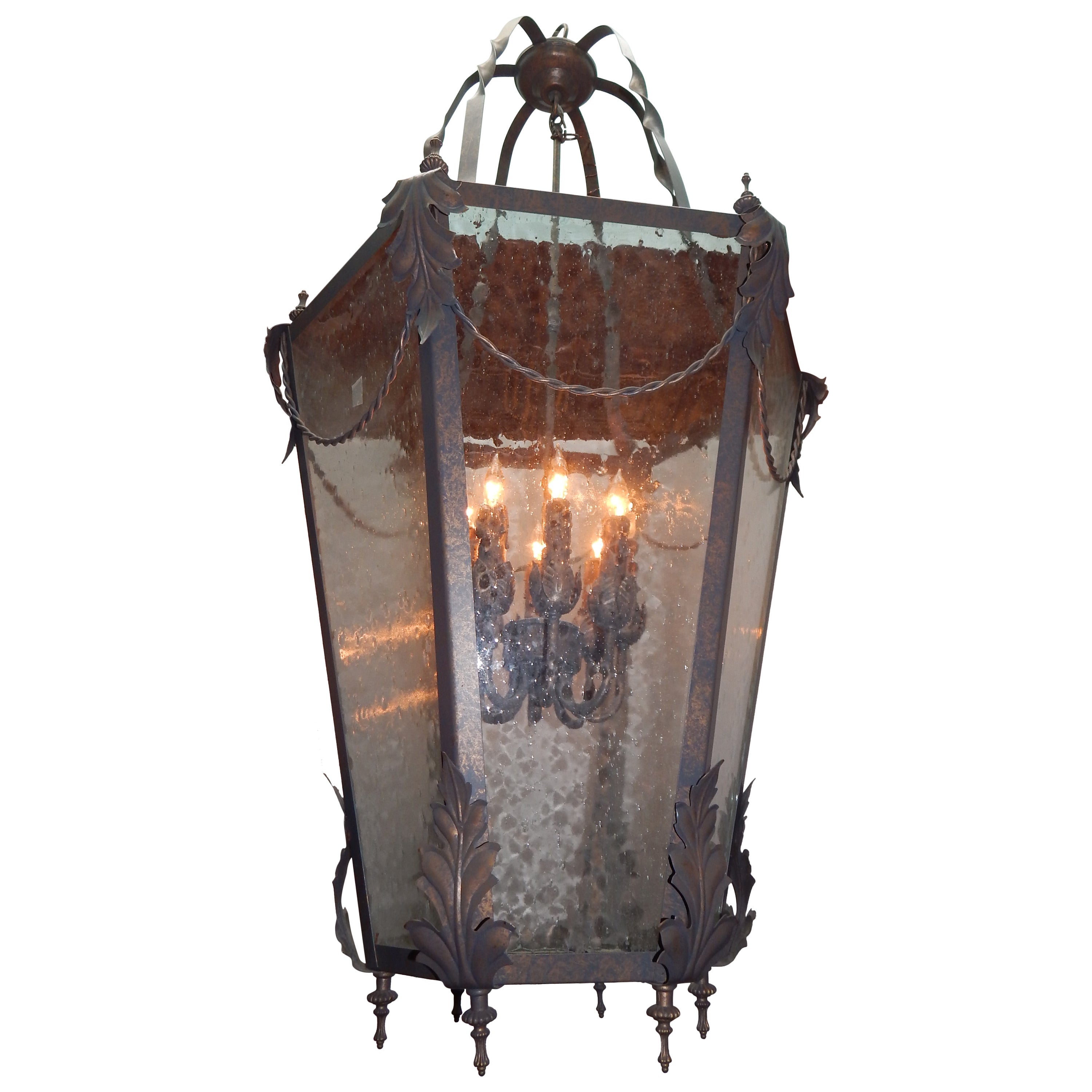 Tole Lantern with Glass Panels For Sale