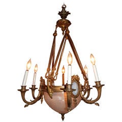 Louis XVI Style Bronze Chandelier with Cut Glass Globe and Jasperware Plaques