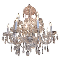 Antique Waterford Style Cut Glass and Crystal Two-Tier, 12-Arm Chandelier