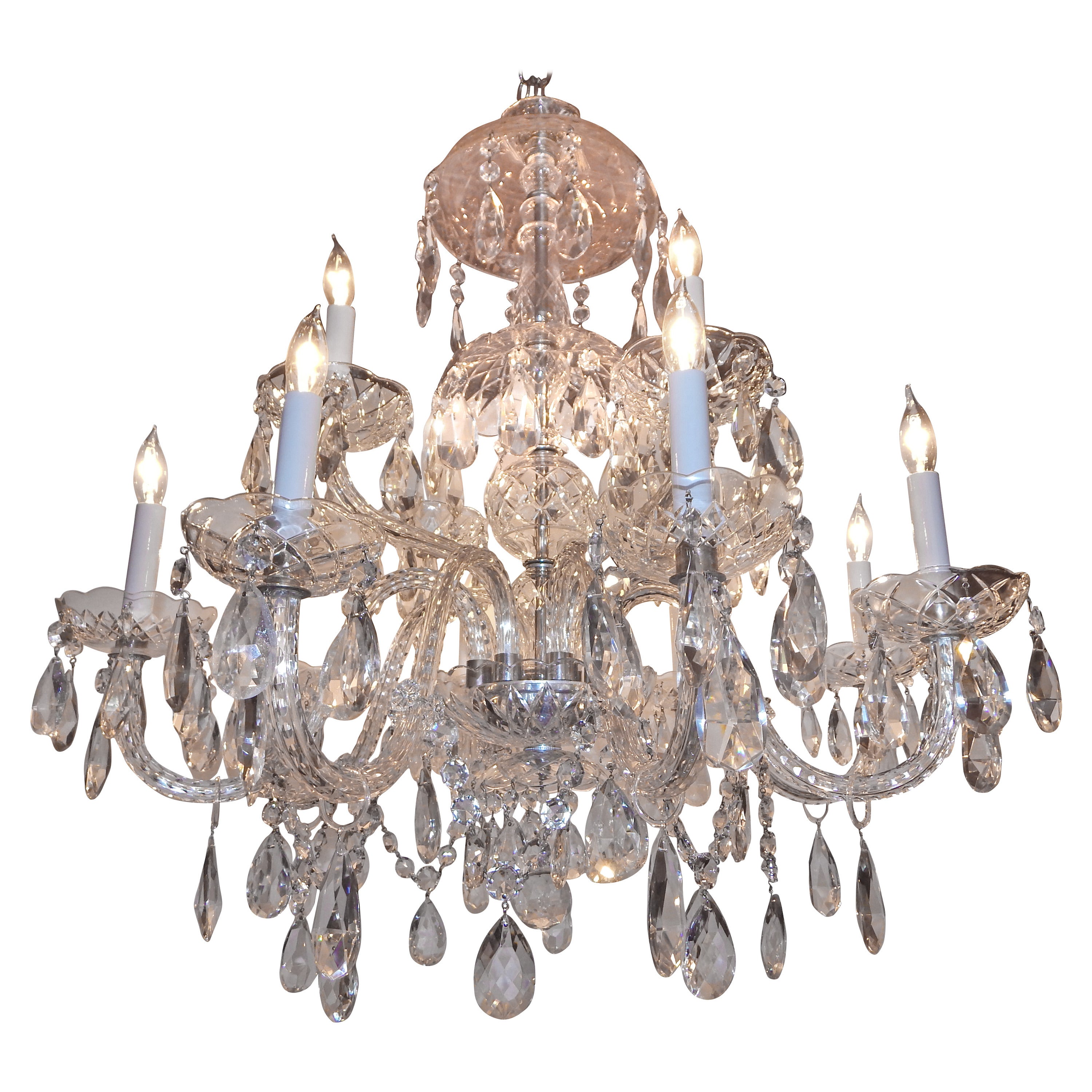 Waterford Style Cut Glass and Crystal Two-Tier, 12-Arm Chandelier