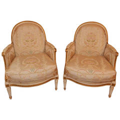 Pair of Louis XVI Style Cream Painted Parcel-Gilt Bergere 7