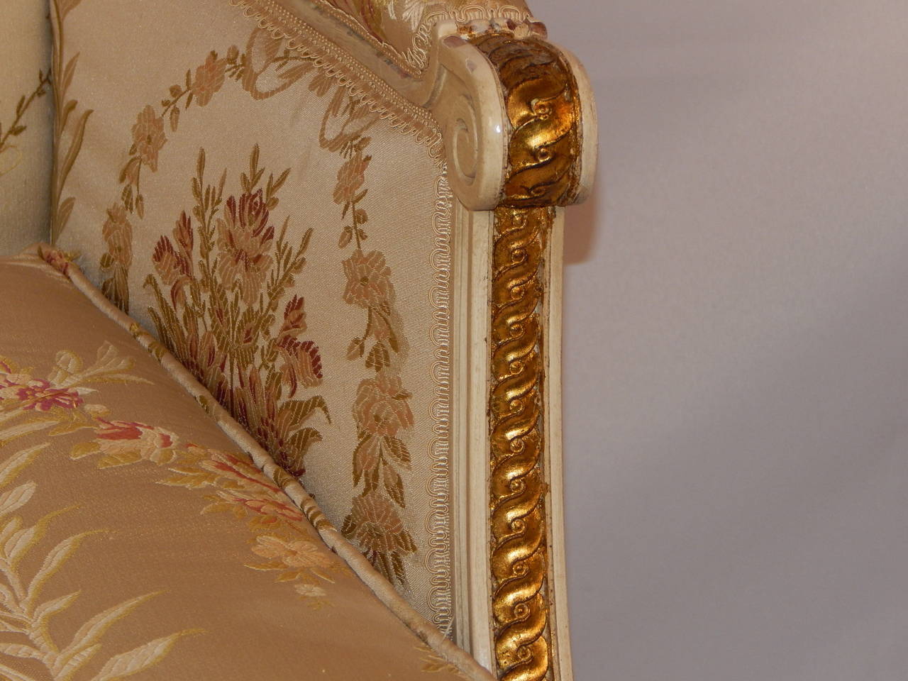 Pair of Louis XVI Style Cream Painted Parcel-Gilt Bergère 1
