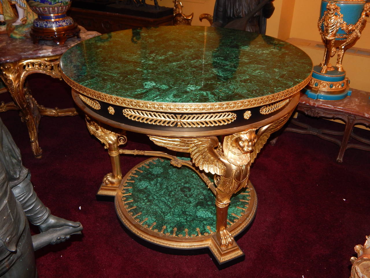 Russian Empire Style Bronze Mounted Malachite Center Table For Sale at