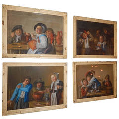 Antique Set of Four Old Masters Framed Pastel Paintings